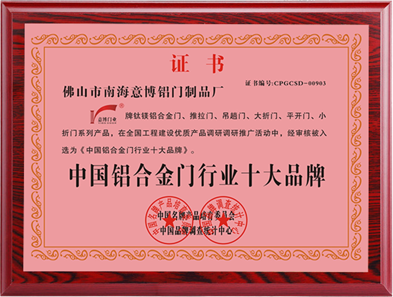 中國鋁合金門行業十大品牌